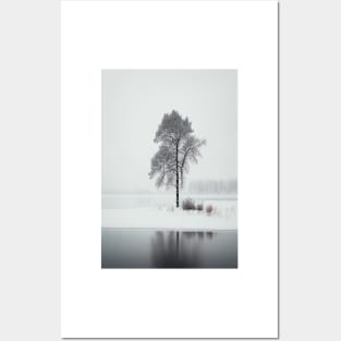 Nordic Minimalism Landscape Winter Art with Lone Leafless Tree Posters and Art